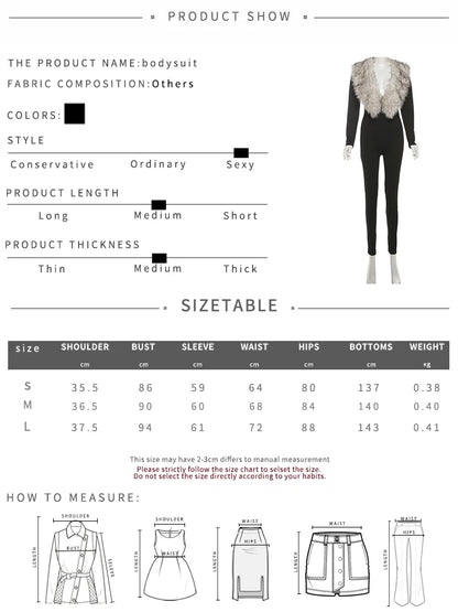 Kliou Sexy Fashion Junpsuits+Furry Foot Cover Woman Autumn Trend Low-Neck Full Sleeve Skinny Peach Hip Midnight Party Clubwear Badiee Stylez