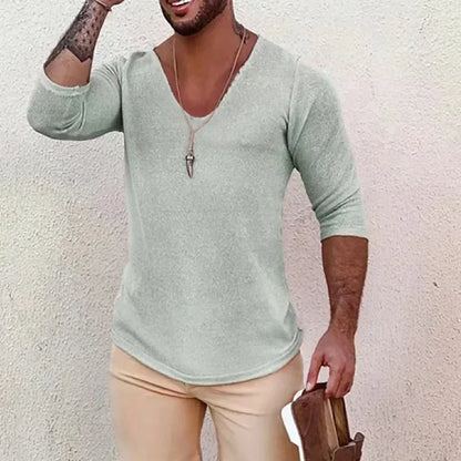 2025 Men's Casual Long Sleeve Kniited Sweaters Thin Style Mens Spring Autumn Clothing Solid V Neck Knitting Pullover Knit Tops Badiee Stylez