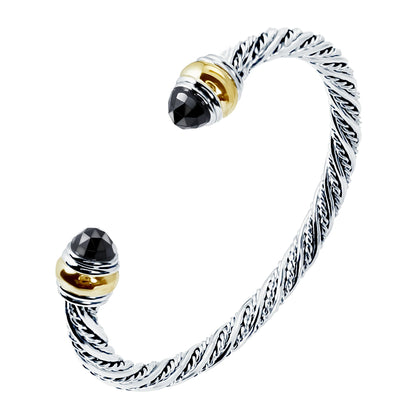 1PC Cable Bracelet for Women Gemstone Open Cuff Bracelet Bangle Bracelet Pearl Bracelet for Girls Best Gift for Women Friend Black Zircon