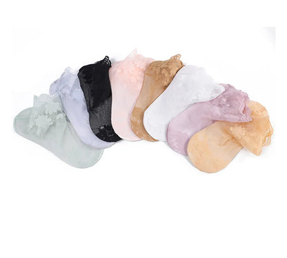 5 Pairs/Lot Socks women's Lace Transparent Lolita Invisible Summer Thin Non-slip Short Ankle Black Low Cut Boat Sock