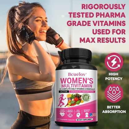 Women's Complete Vitamin Supplement for Joint Complex, Hair, Skin, Nails, Brain, Heart, Immune & Overall Health, 120 Capsules