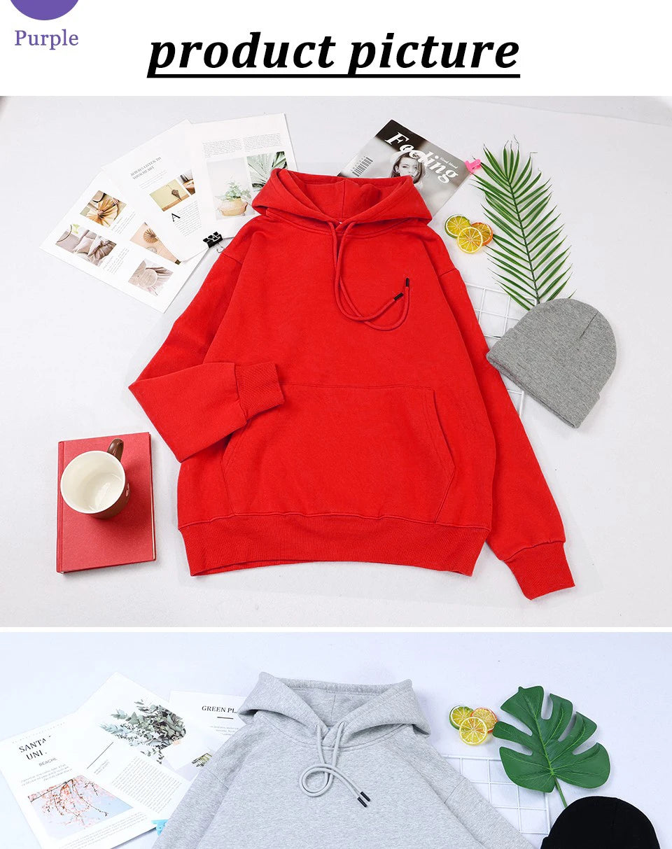 Autumn Casual Women's Solid Hoodie Comfortable Strecth Sweatshirts Loose Pocket Warm Clothes Fashion Street Female Pullovers