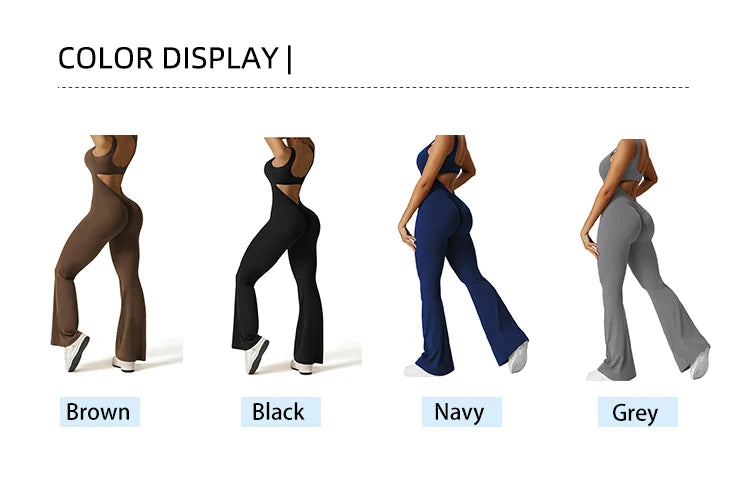 2025 Summer New Women's Sexy Hottie Style Backless One-piece Suit Sports Fitness Yoga Pullover One-piece Suit Flared Pants