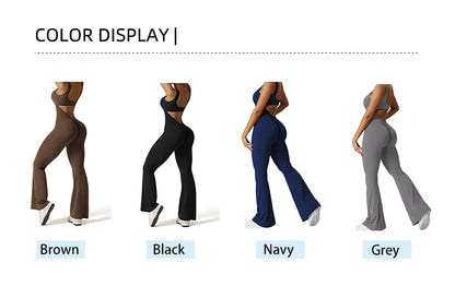 2025 Summer New Women's Sexy Hottie Style Backless One-piece Suit Sports Fitness Yoga Pullover One-piece Suit Flared Pants
