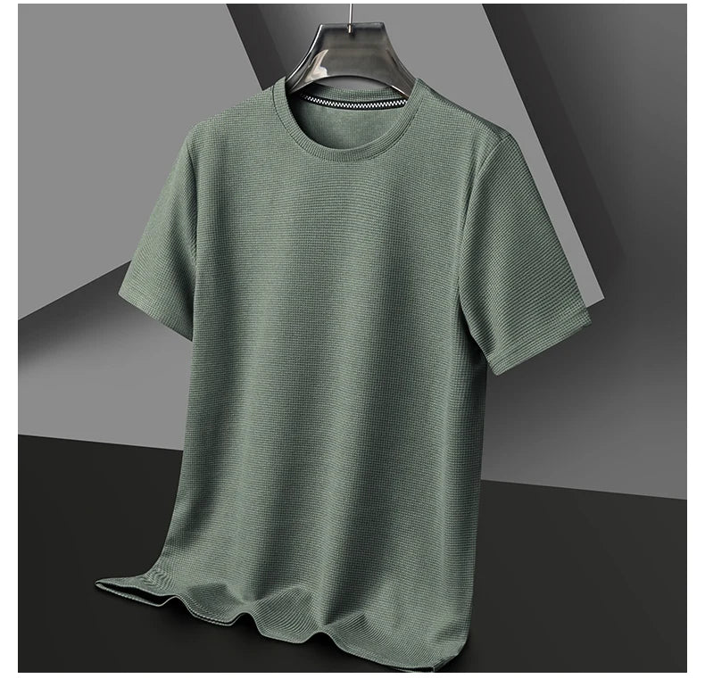 New Summer Waffle Round Neck Short Sleeved T-shirt for Men's Short Sleeved Top Badiee Stylez