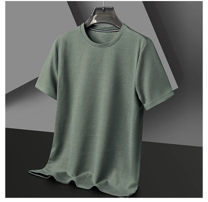New Summer Waffle Round Neck Short Sleeved T-shirt for Men's Short Sleeved Top Badiee Stylez