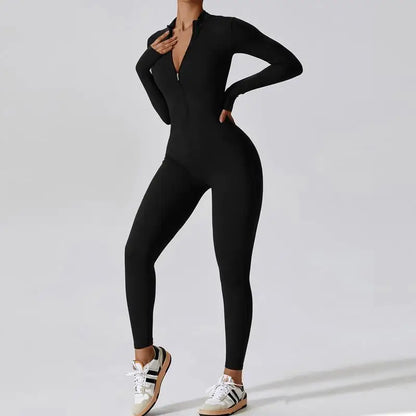 One-piece Sports Training Jumpsuit Women's Long Sleeve Tight Hip-highlighting Bodysuit Gym Clothing Sexy Dance Exercise Tights Badiee Stylez