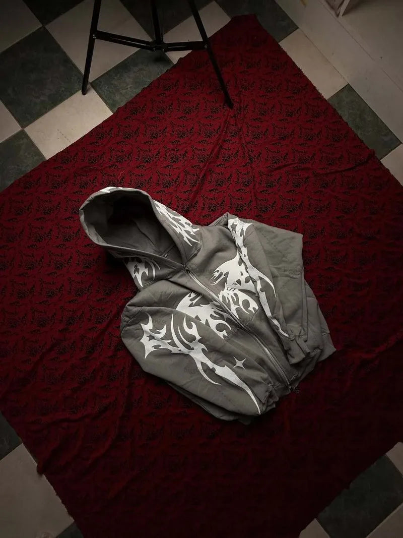 Striped Print Harajuku Gothic Casual Loose Sweatshirt Men Fashion Retro Hip-hop Y2K 2025 Rock Streetwear Oversized Hoodie Women