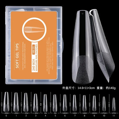 240PCs Extra Long XXL Size False Nail Tips Soft Gel Coffin Square Almond Fake Nail Tips Half Matte No Trace Traceless Nails XXL HN-21 1 Box