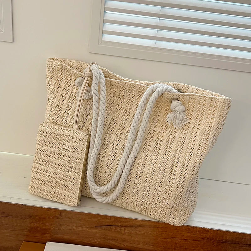 Designer Women Handbags Fashion Large Capacity Straw Tote Bag Summer Beach Bag Casual Bali Big Purse