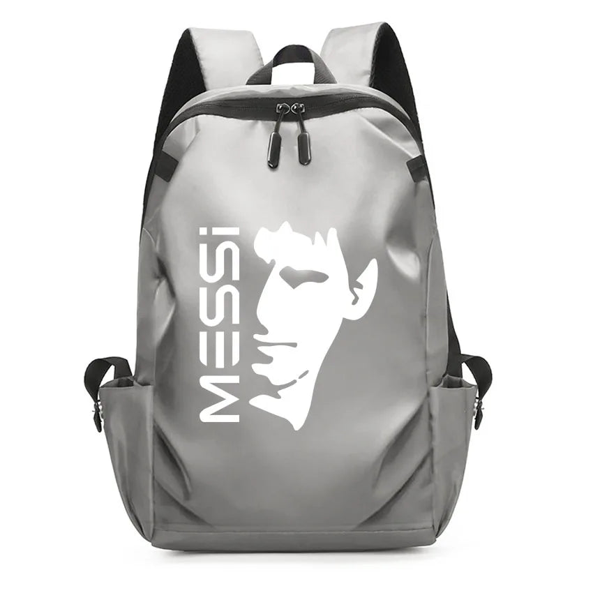 Football Super Stars MESSI Backpack Boy Girl Unisex College Student Backpack Women Men Laptop Teens Student USB Port Rucksack Grey B061