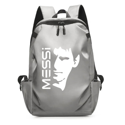Football Super Stars MESSI Backpack Boy Girl Unisex College Student Backpack Women Men Laptop Teens Student USB Port Rucksack Grey B061