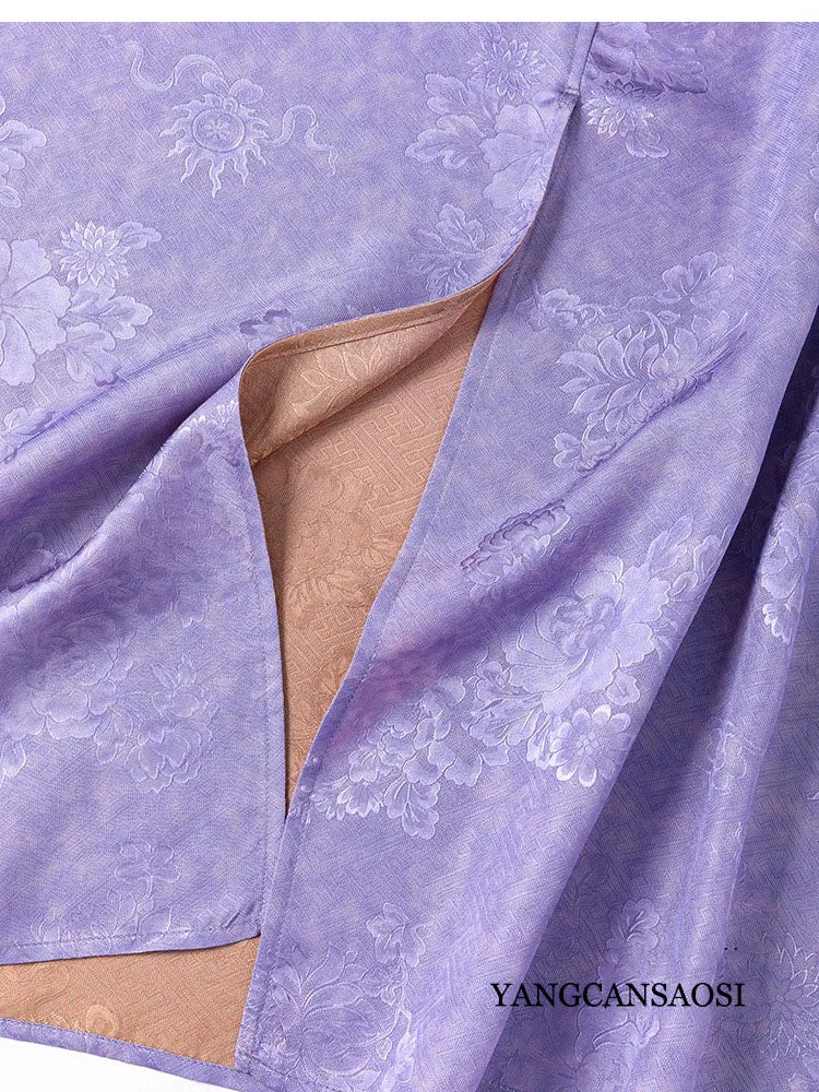 2025 Women's Summer New Luxury 100% Natural Mulberry Silk Jacquard Satin V-neck Split Double Sided Sleeveless Vest Dress Badiee Stylez