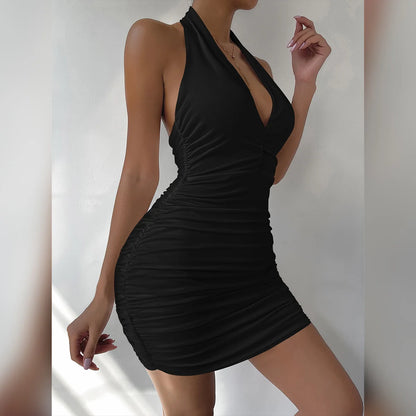 Sexy Deep V Evening Party Sleeveless Backlss Dress 2024 Summer Short White Halter Dresses Women Tight Club Mini Dress Clubwear