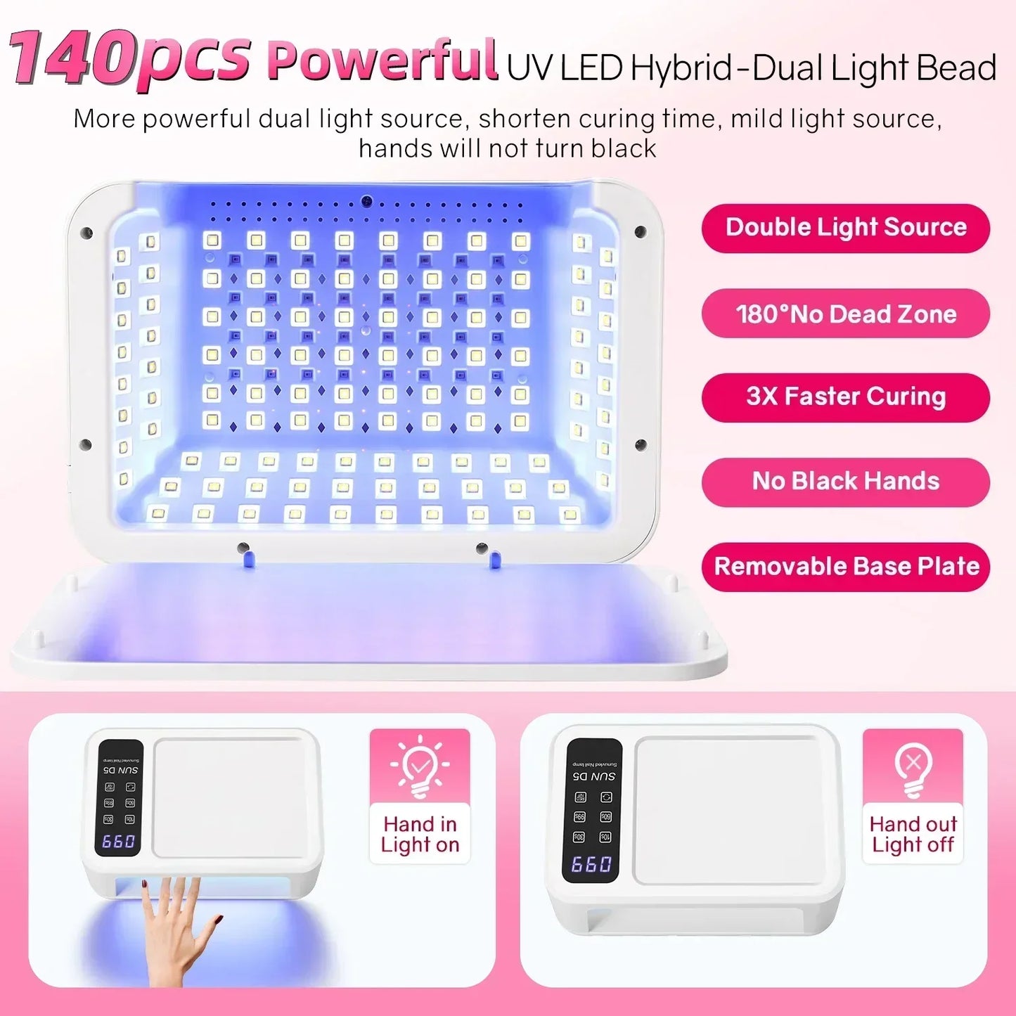 480W Big Space UV LED Nail Lamp For Manicure Lamp Drying Gel Nail Polish 140LEDS Nail Dryer With LCD Screens Salon Tools