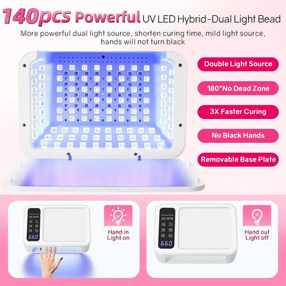 480W Big Space UV LED Nail Lamp For Manicure Lamp Drying Gel Nail Polish 140LEDS Nail Dryer With LCD Screens Salon Tools