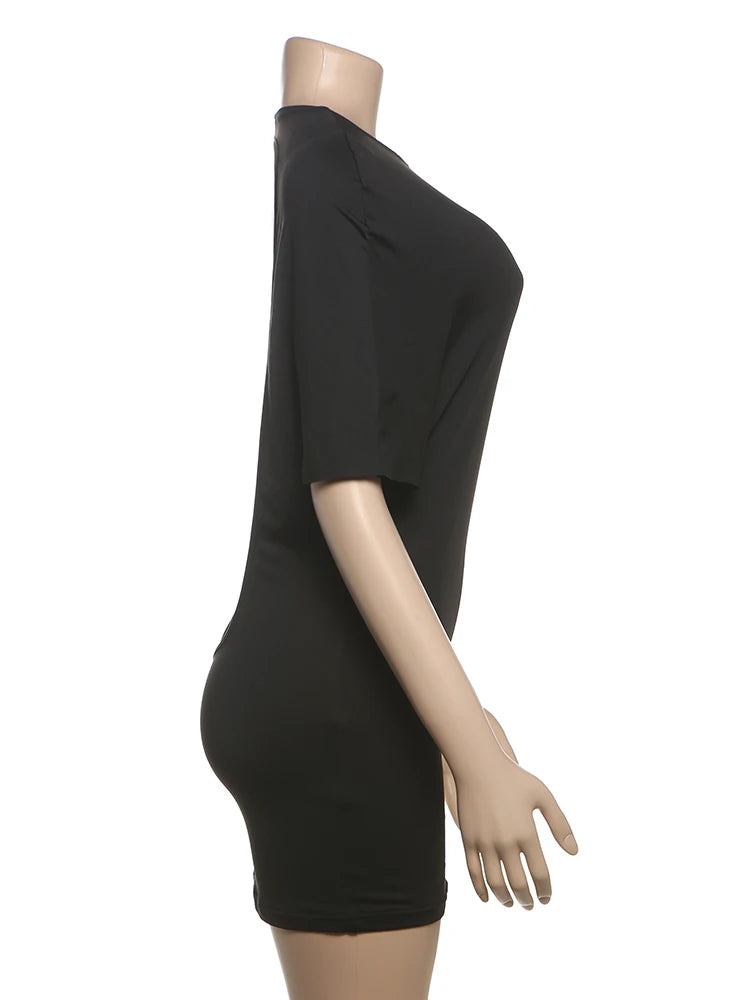 Nibber o-Neck Sexy Backless Mini Dress Women Y2K Solid Trend Style Half Sleeve Spicy Girls Street Midnight Fashion Slim Outfits