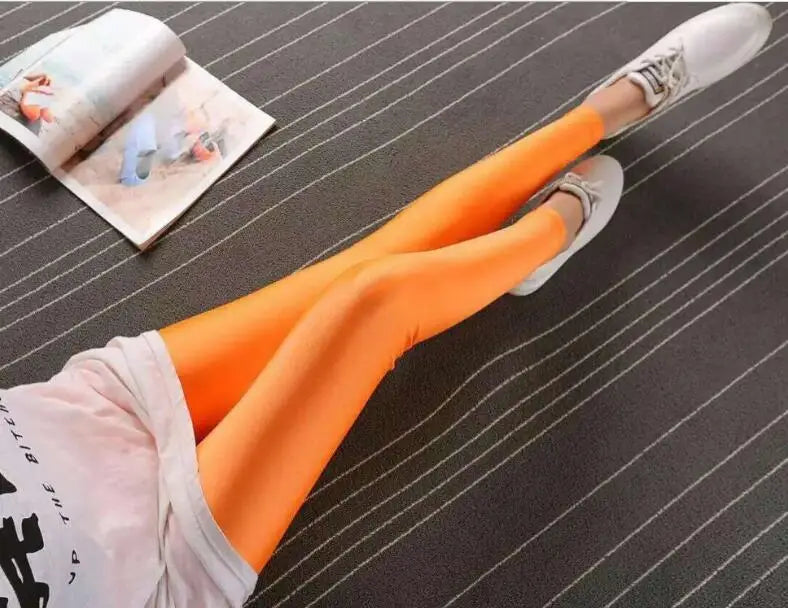 New Spring Solid Candy Neon Leggings for Women High Stretched Female Legging Pants Girl Clothing Leggins Plug Size orange