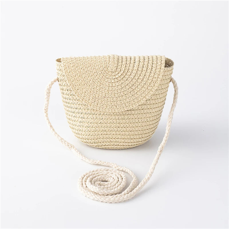 Flip children's Bag Cute Grass Woven Handbag Little Girl Crossbody Fashion Cute Zero Wallet Summer Beach Shoulder Bags