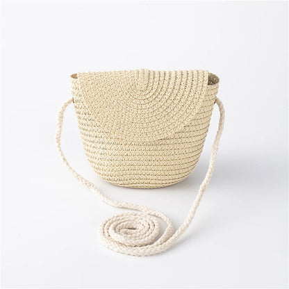 Flip children's Bag Cute Grass Woven Handbag Little Girl Crossbody Fashion Cute Zero Wallet Summer Beach Shoulder Bags
