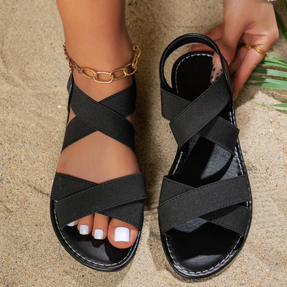 Simple and classic flat sandals, elastic band fashionable and versatile sandals
