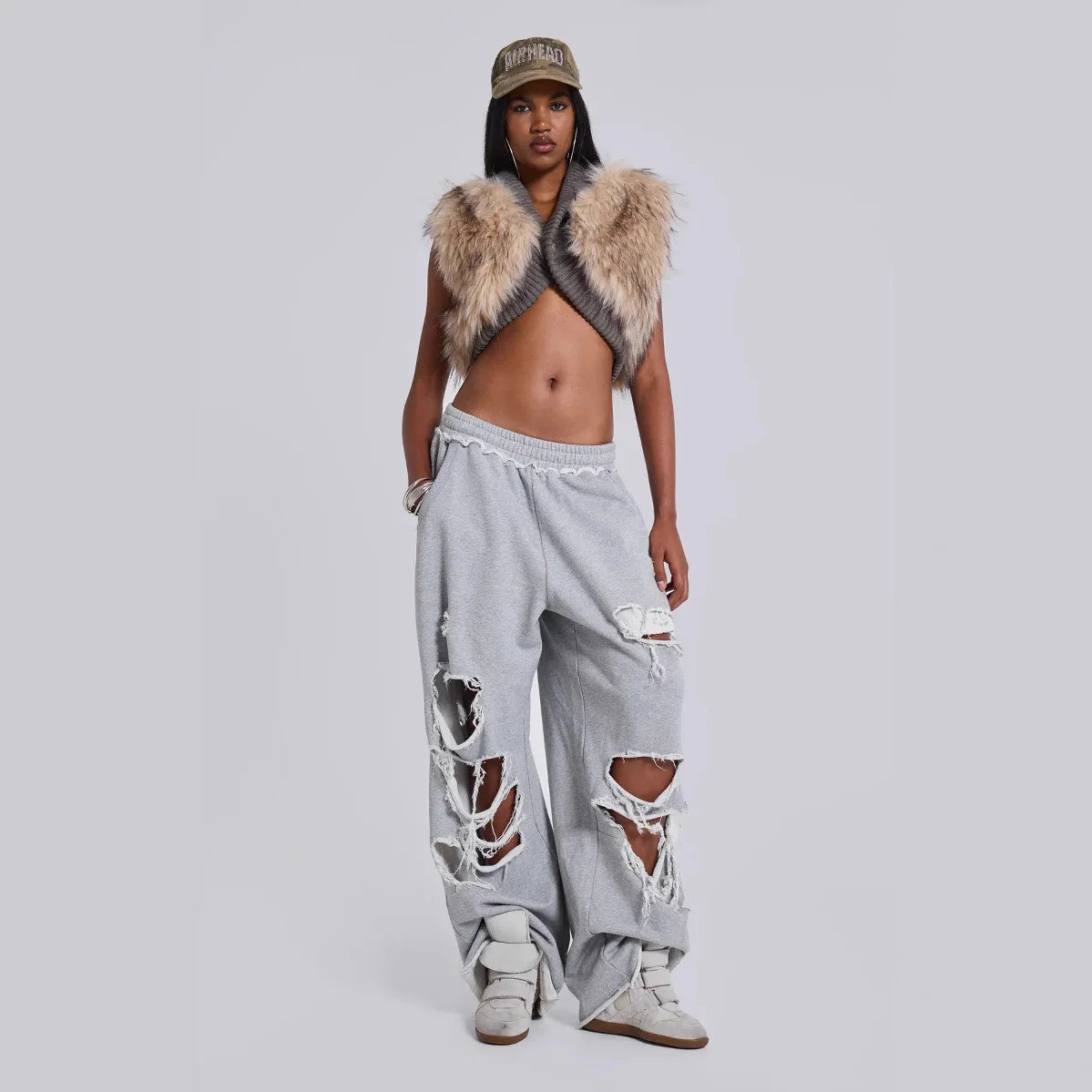 Women Baggy Sweatpants Casual Y2K Hip Hop Grunge Wide Leg Hole Loose Ripped pants Oversized Streetwear Trousers Badiee Stylez