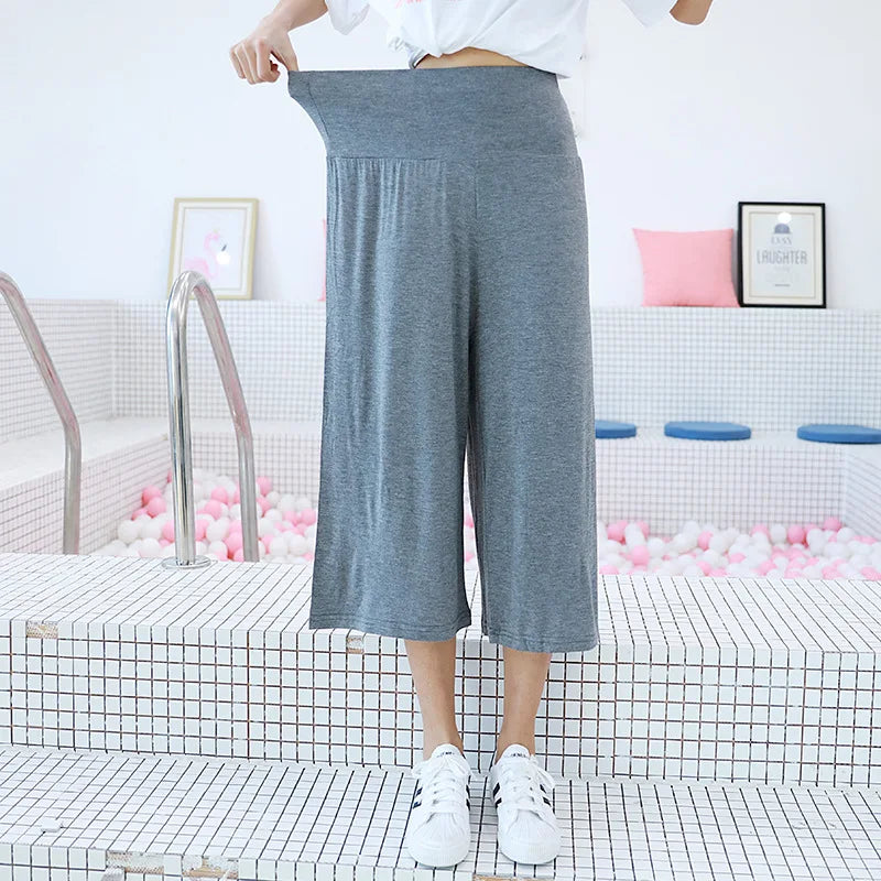 Spring Summer Modal Wide leg pants calf length Loose Casual yoga pant Plus size High Waist three quarter Trousers All match