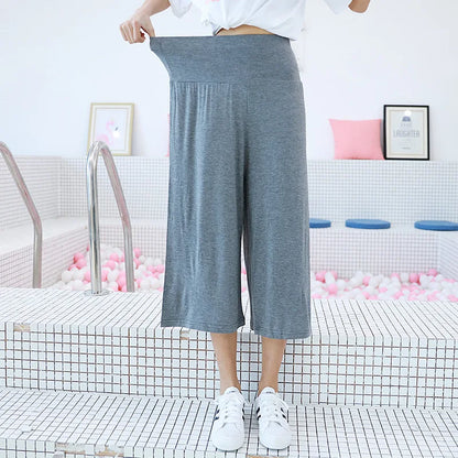 Spring Summer Modal Wide leg pants calf length Loose Casual yoga pant Plus size High Waist three quarter Trousers All match