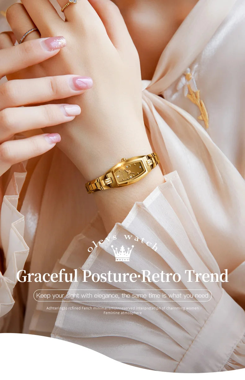 OLEVS Gold Tungsten Steel Women Watches Ultra-thin Luxury Fashion Ladies Waterproof Quartz Watch Relogio Feminino Reloj 2025