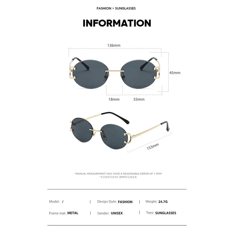 Trendy Sunglasses For Woman Summer Rimless Sunglass Oval Fashion Brand Designer Shades Pink Women's Sun Glasses UV400