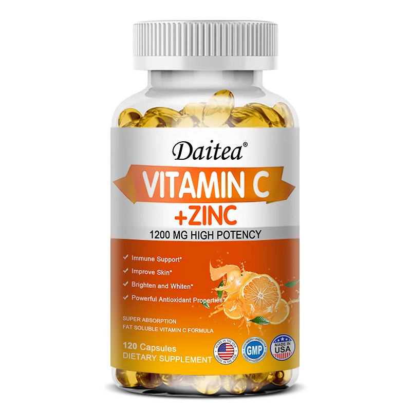 Vitamin C + Zinc Capsules - Immune System Booster Antioxidant Helps Improve Skin Brightening Supports Cellular Energy Production 120count United States