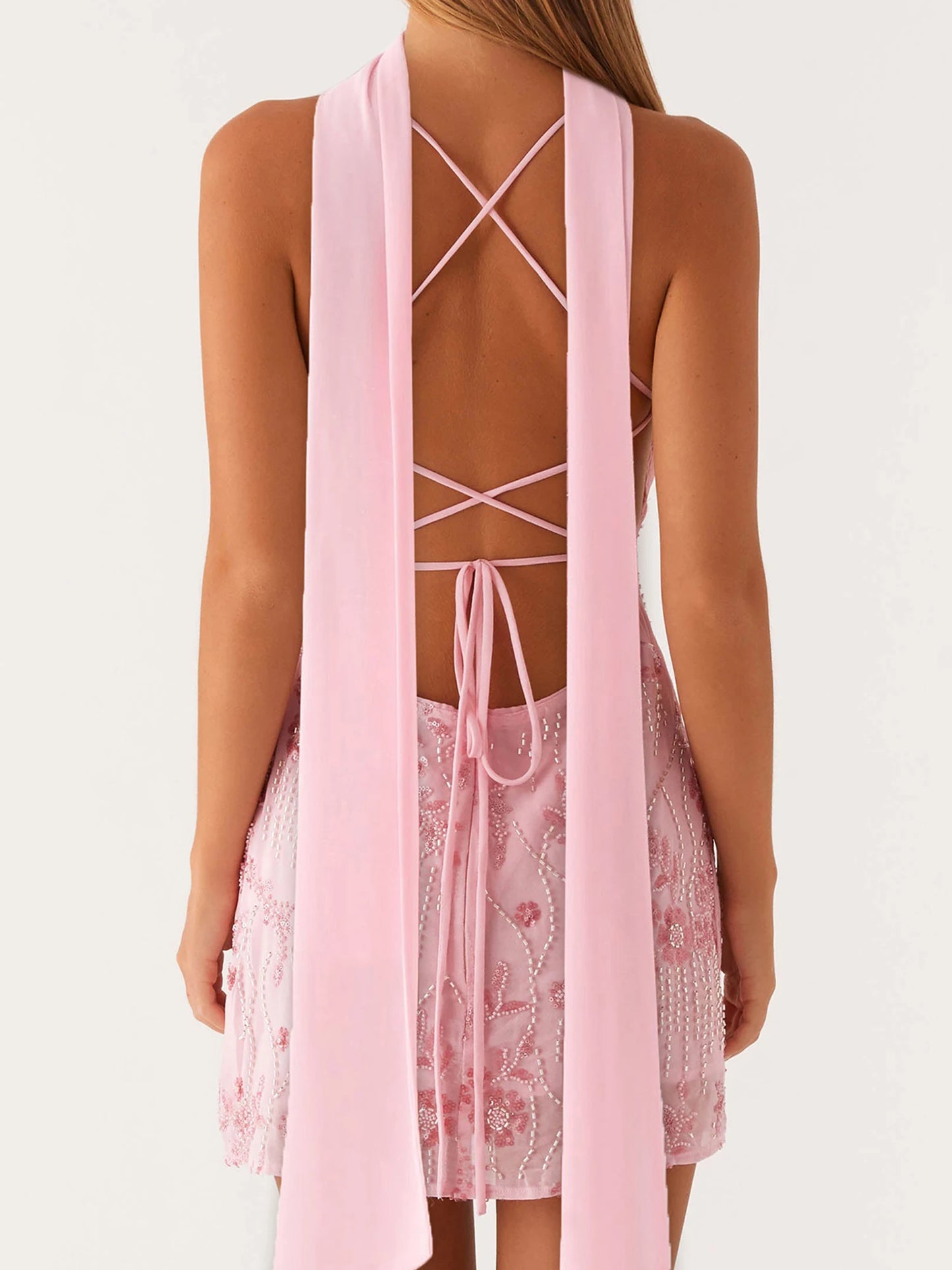 Elegant Women s Sleeveless Bodycon Dress with Spaghetti Straps and V Neckline Perfect for a Night Out with Matching Scarf