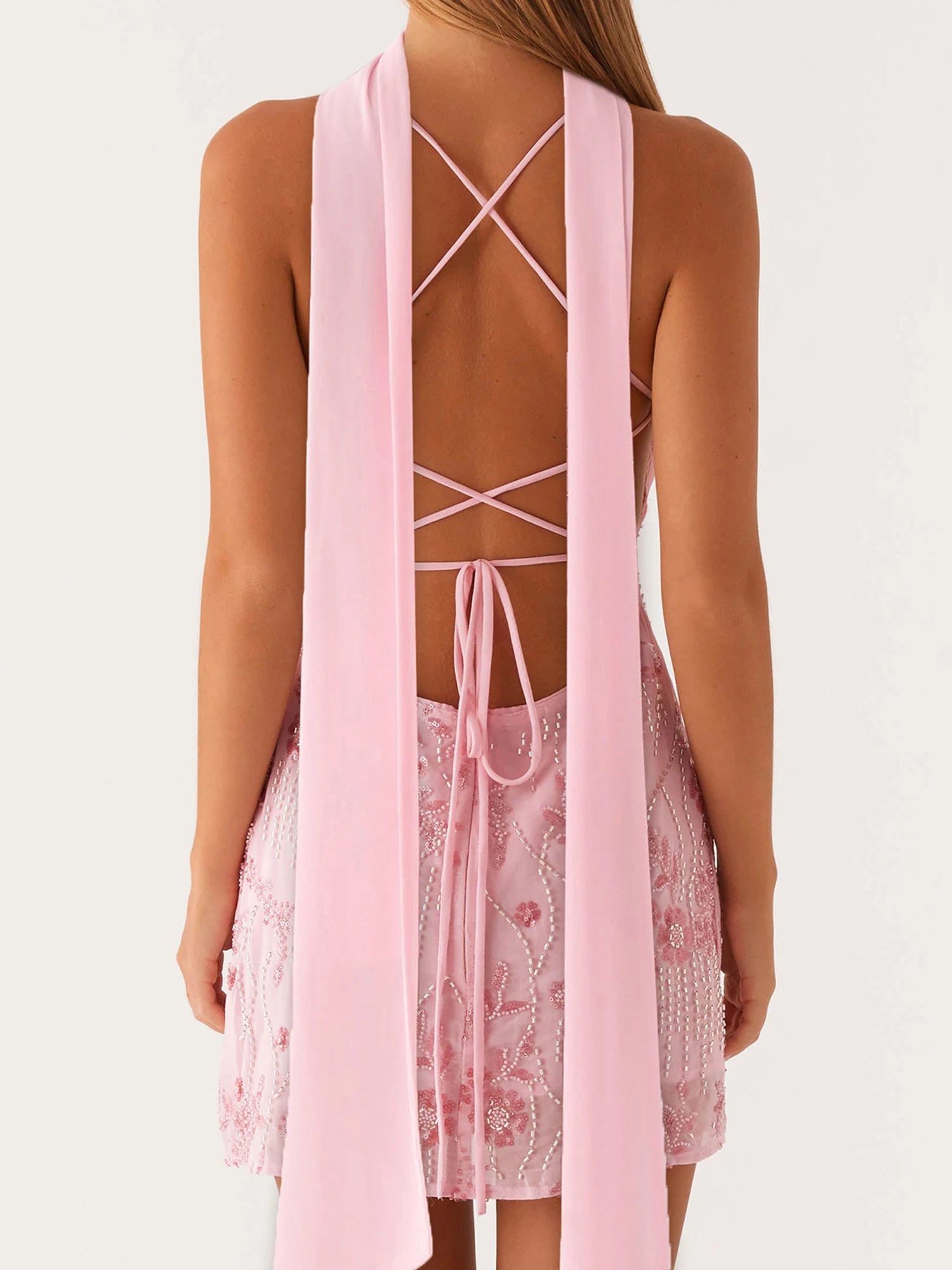 Elegant Women s Sleeveless Bodycon Dress with Spaghetti Straps and V Neckline Perfect for a Night Out with Matching Scarf