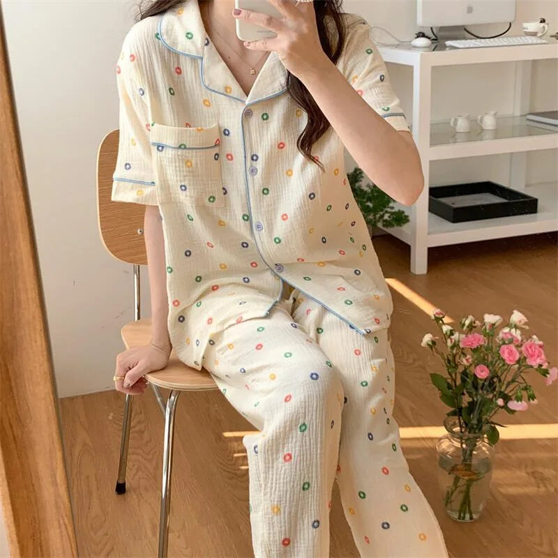 Summer Women's New Net Red Foam Pajamas Loungewear Teenage Students Pajamas Loungewear Short Sleeve Trousers Sweet Casual Set