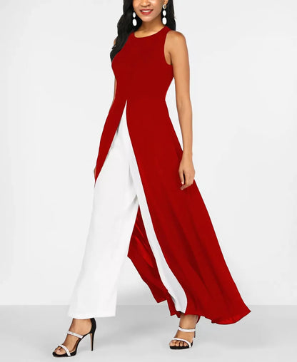 Women Summer Jumpsuit Milk Silk Patchwork Splicing Chiffon Slim Round Neck Sleeveless Jumpsuit Woman Vestidos YML00372 Badiee Stylez