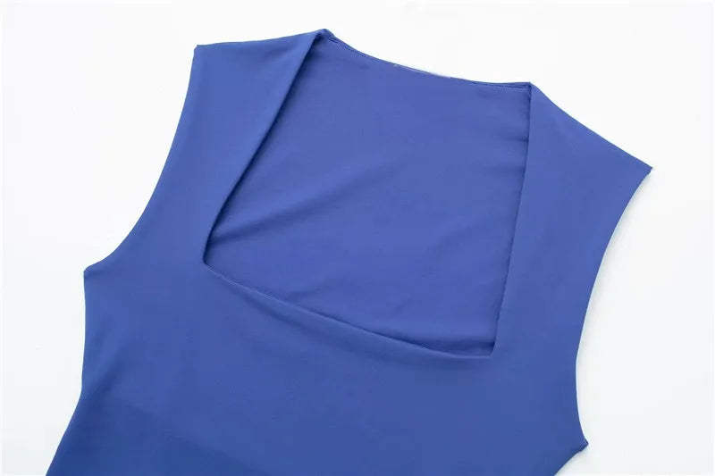 MUJER 2025 Black Woman Body Square Neck Sleeveless Bodysuit Women Blue White Sexy Tight Bodysuit Lingerie Bodycon Summer Tops