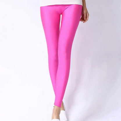 New Spring Solid Candy Neon Leggings for Women High Stretched Female Legging Pants Girl Clothing Leggins Plug Size rose
