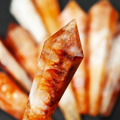 Natural Red Glue Flower Wand White Crystal Tower Home Decoration Rock Quartz Wand Single Point Polished Obelisk Healing Gift