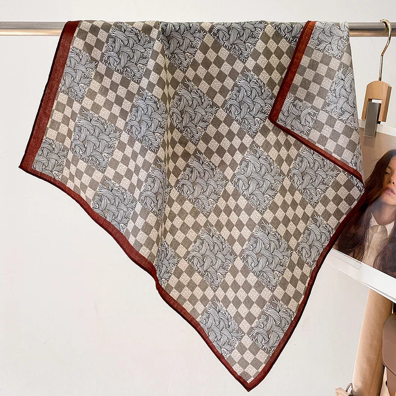 Fashion 70cm Cotton Square Scarf Women Floral Print Design Bandanas Lady Scarves Headband Accessories Handkerchief Hair QME168-02 65x65cm