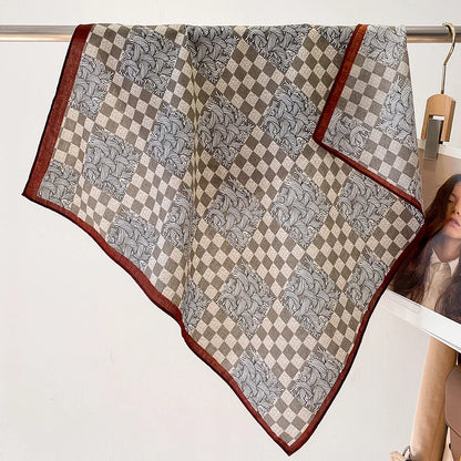 Fashion 70cm Cotton Square Scarf Women Floral Print Design Bandanas Lady Scarves Headband Accessories Handkerchief Hair QME168-02 65x65cm