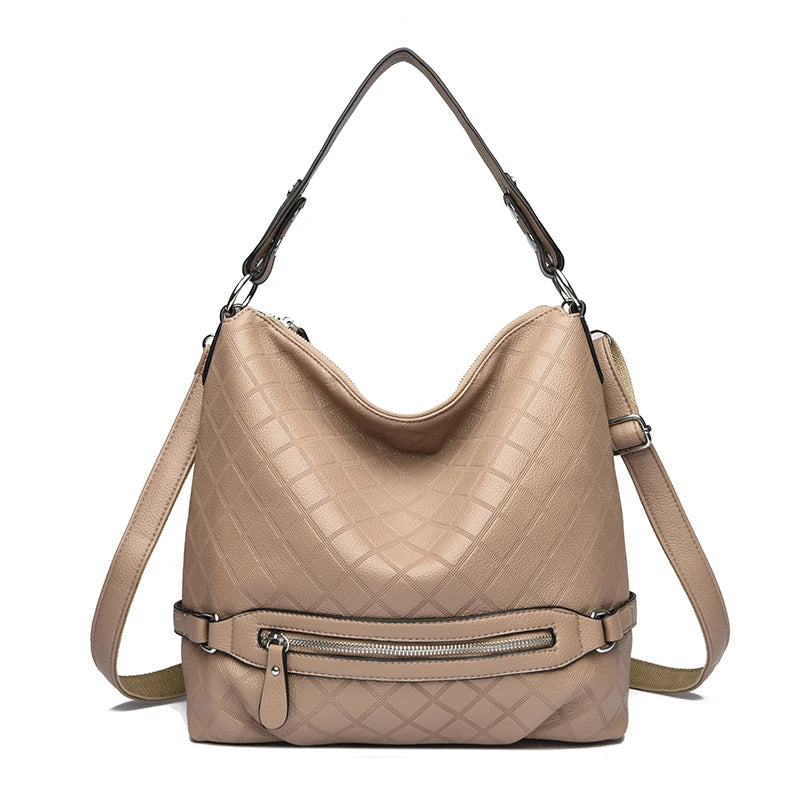 Genuine Brand High Quality Leather Casual Tote Luxury Handbags Women Bags Designer Shoulder Underarm Bags for Women Bucket Sac Khaki