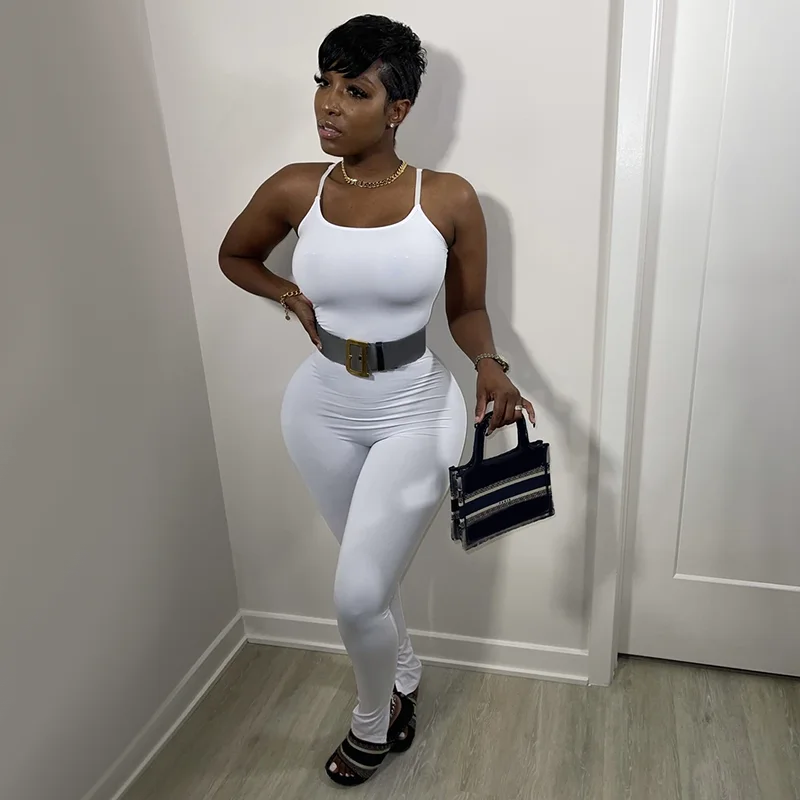 Dulzura Solid Bodycon Strap Jumpsuit For Women Bodycon Sexy Streetwear Fall Winter Skinny Rompers Sportswear Wholesale Items