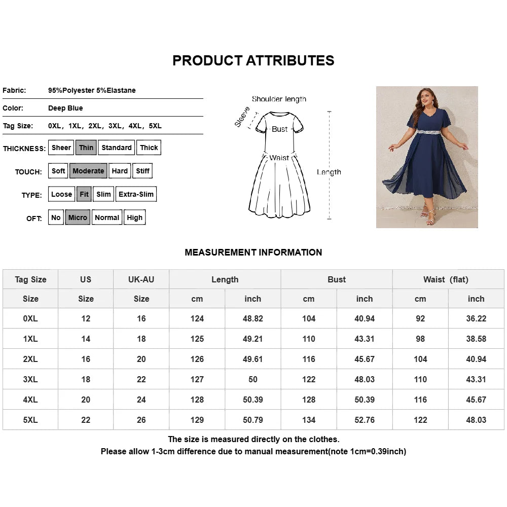 Plus Size Womens Elegant Butterfly Sleeve Sequin V-Neck Midi Dress Ladies Party Cocktail Evening Banquet Ball Gown Size 0XL-5XL