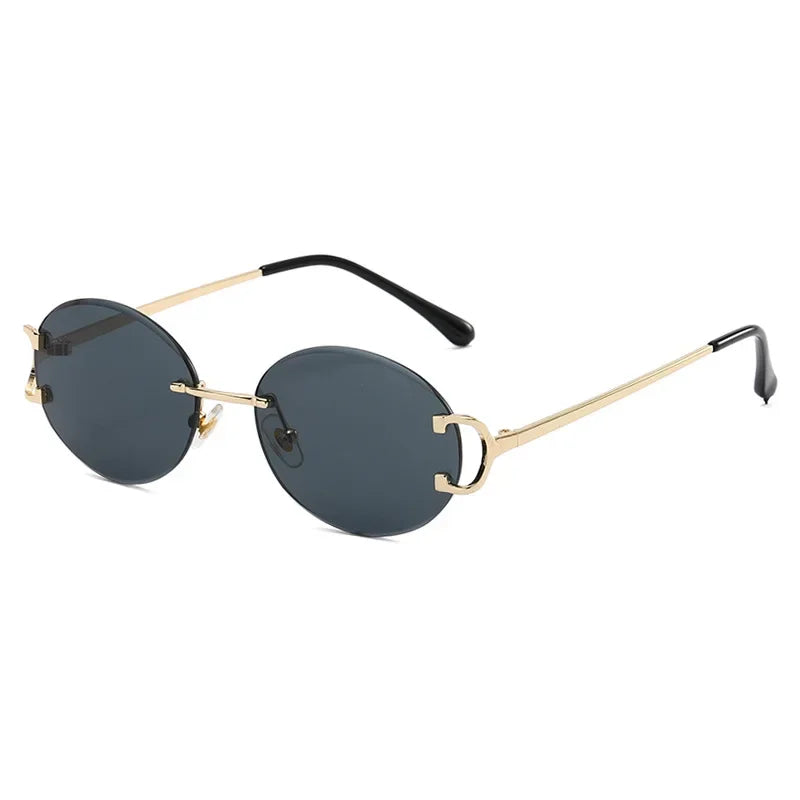 Trendy Sunglasses For Woman Summer Rimless Sunglass Oval Fashion Brand Designer Shades Pink Women's Sun Glasses UV400 Gold Black As picture
