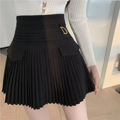 White Pleated Skirt Women High Waist Skater Skirt Female Korean A-Line High Fashion Casual Short Skirt Women Bottoms