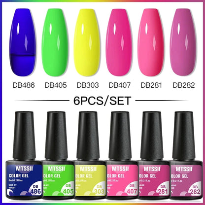 6PCS/SET Glitter Bright Pink Peach Gel Nail Polish Kit Spring Colorful Semi Permanent Soak Off Art UV Gel Varnish For Manicure ZH19418