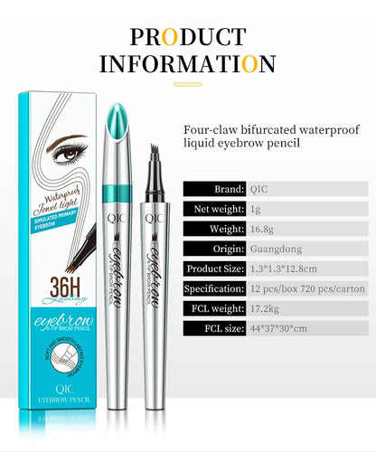 Four-Jaw Ultra-Fine Liquid Eyebrow Pencil 3D Waterproof Tip Tattoo Cosmetic Long Lasting Natural Dark Brown Liquid Eye Brow Pen