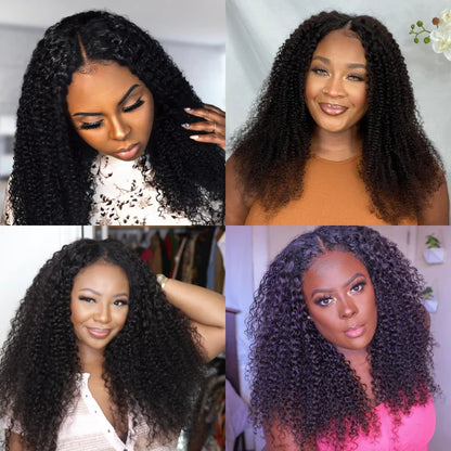 250% Kinky Curly V Part Wig Human Hair No Leave Out Upgrade Deep Wave Curly V Shape Wig No Glue Clip In Half Wig For Women