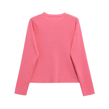 TRZA Women's Knit Cardigan Sweater O-Neck Long Sleeve Chic Outerwear Fashion Front Button Female Top