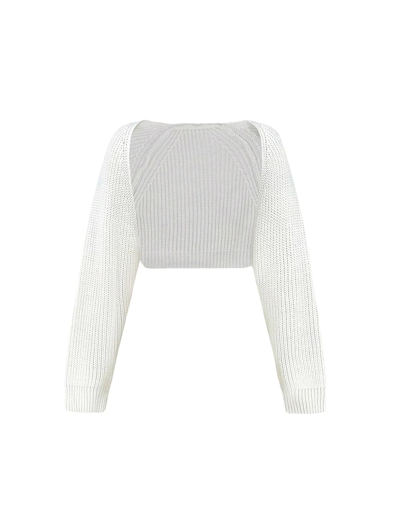 Shrug Raglan Sleeve Open Front Cardigan Elegant Solid Color Ribbed Knitted Cardigan For Spring & Fall Women's Clothing WHITE